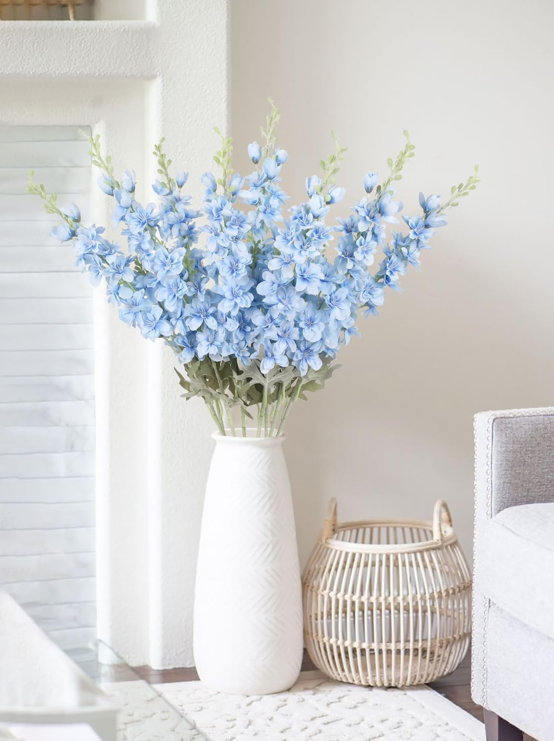 8PCS Baby Blue Delphinium Artificial Flowers for Home Wedding Decor