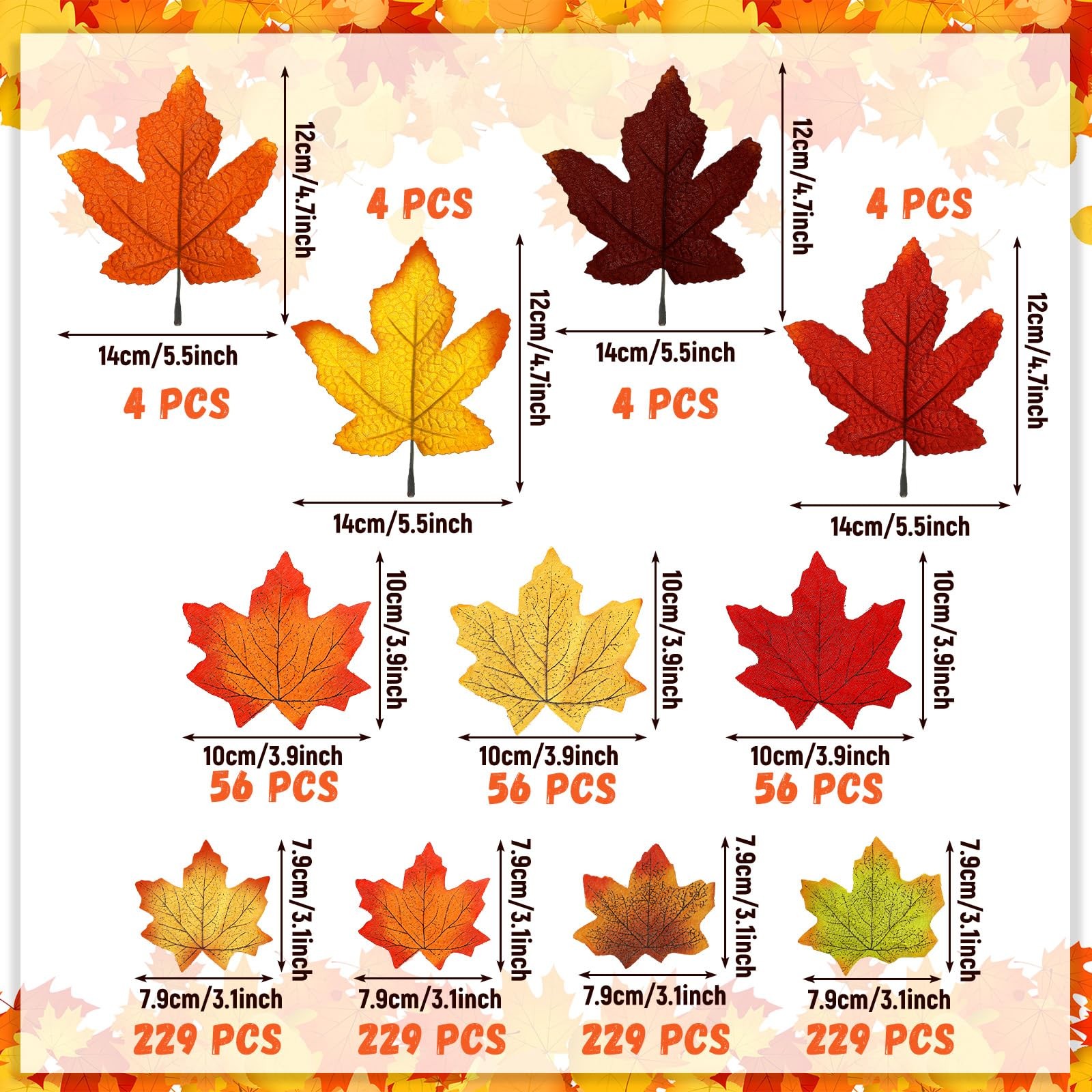1100 Pcs Thanksgiving Artificial Maple Leaves Bulk Faux Autumn Mixed Leaf