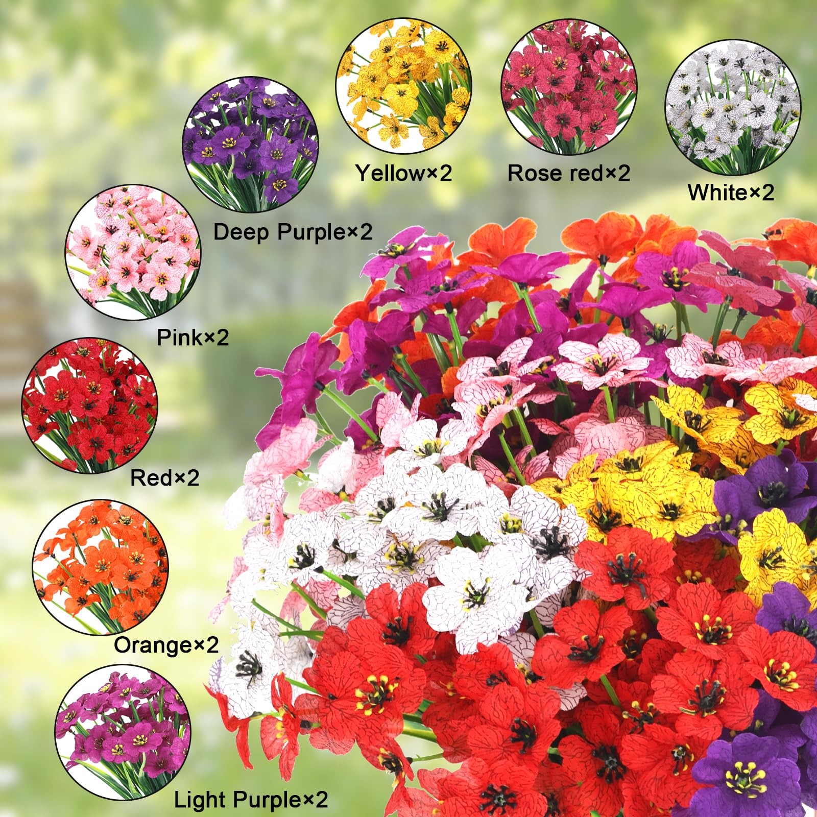 16 Bundles Artificial Flowers for Outdoors UV Resistant Faux Plastic Plants F…