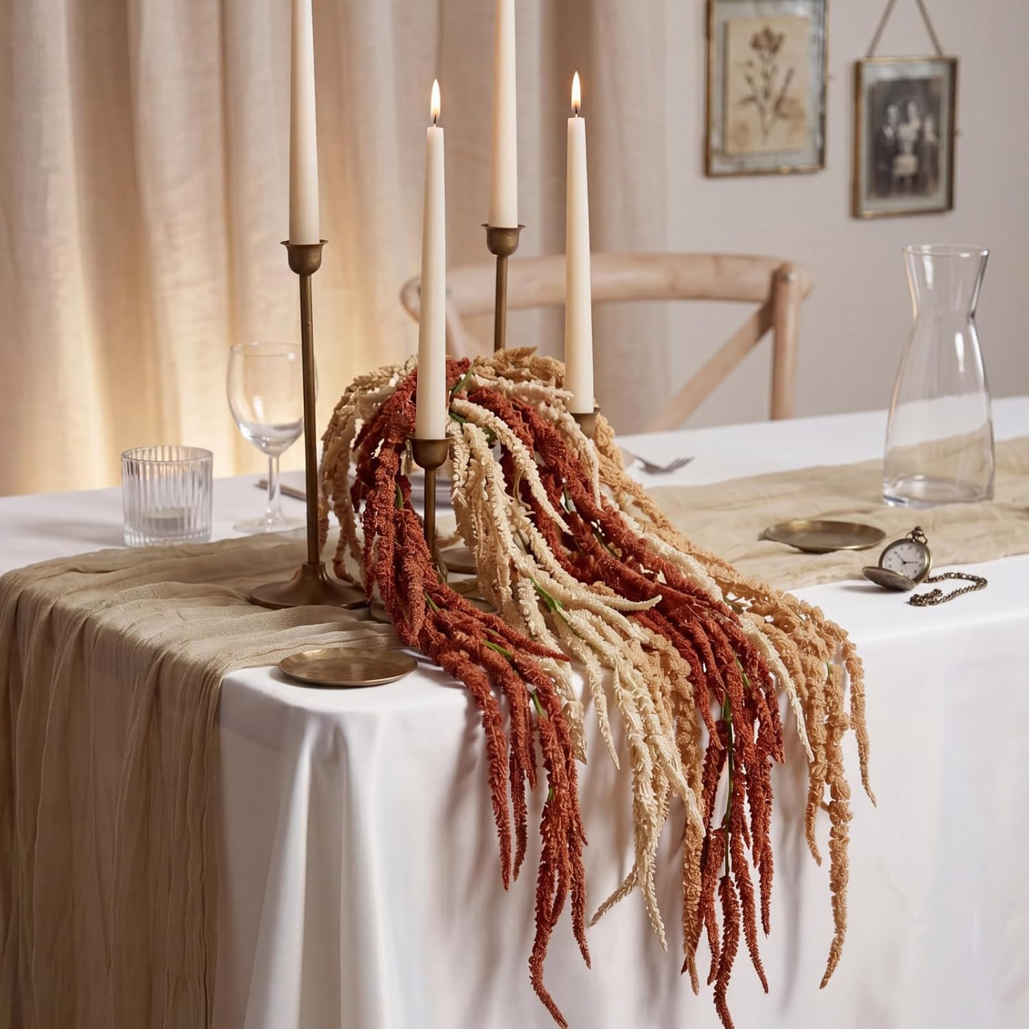 12 Pcs Boho Amaranthus Faux Flowers for Wedding, Home Decor, Floral Garland