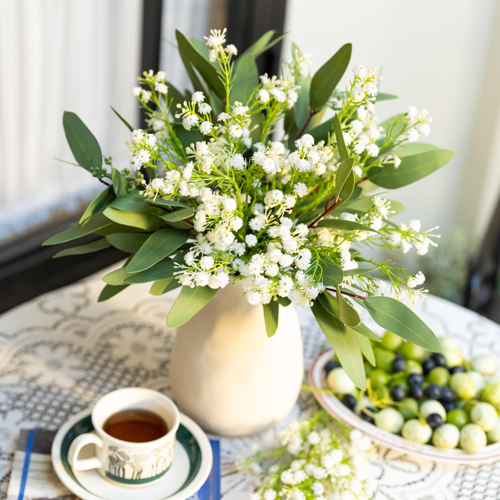 Baby’s Breath Artificial Flowers and Mixed Fake Eucalyptus Stems– Real Touch …