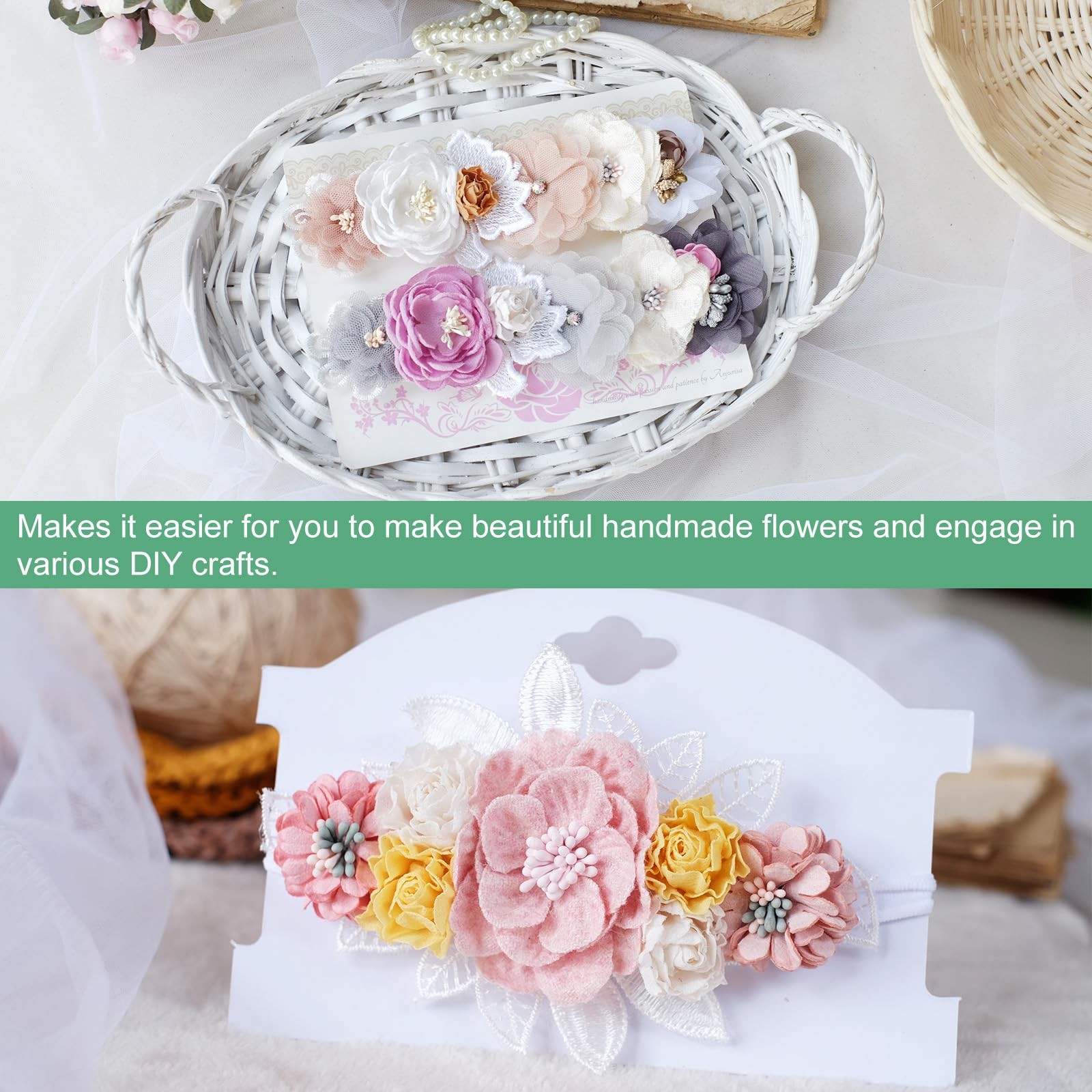 150 PCS Artificial Flower Stamen Kit 3mm Mini Double Heads Pistil White DIY
