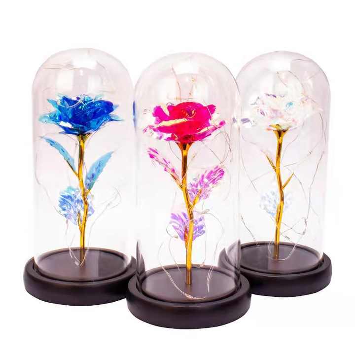 Wholesale artificial rose LED lighting, high-quality 24K rose glass cover