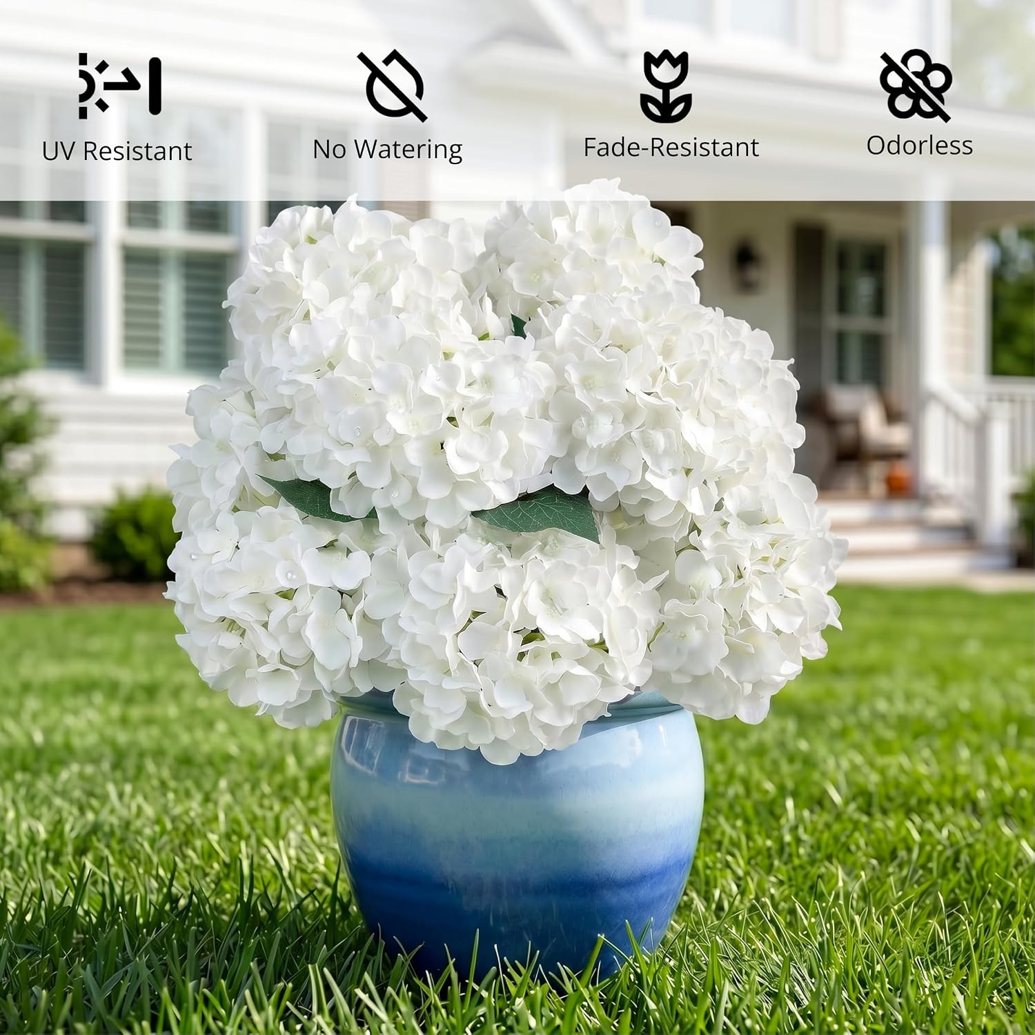 12 Bundles Hydrangea Artificial Flowers for Outdoors and Indoor, UV Resistant Wh