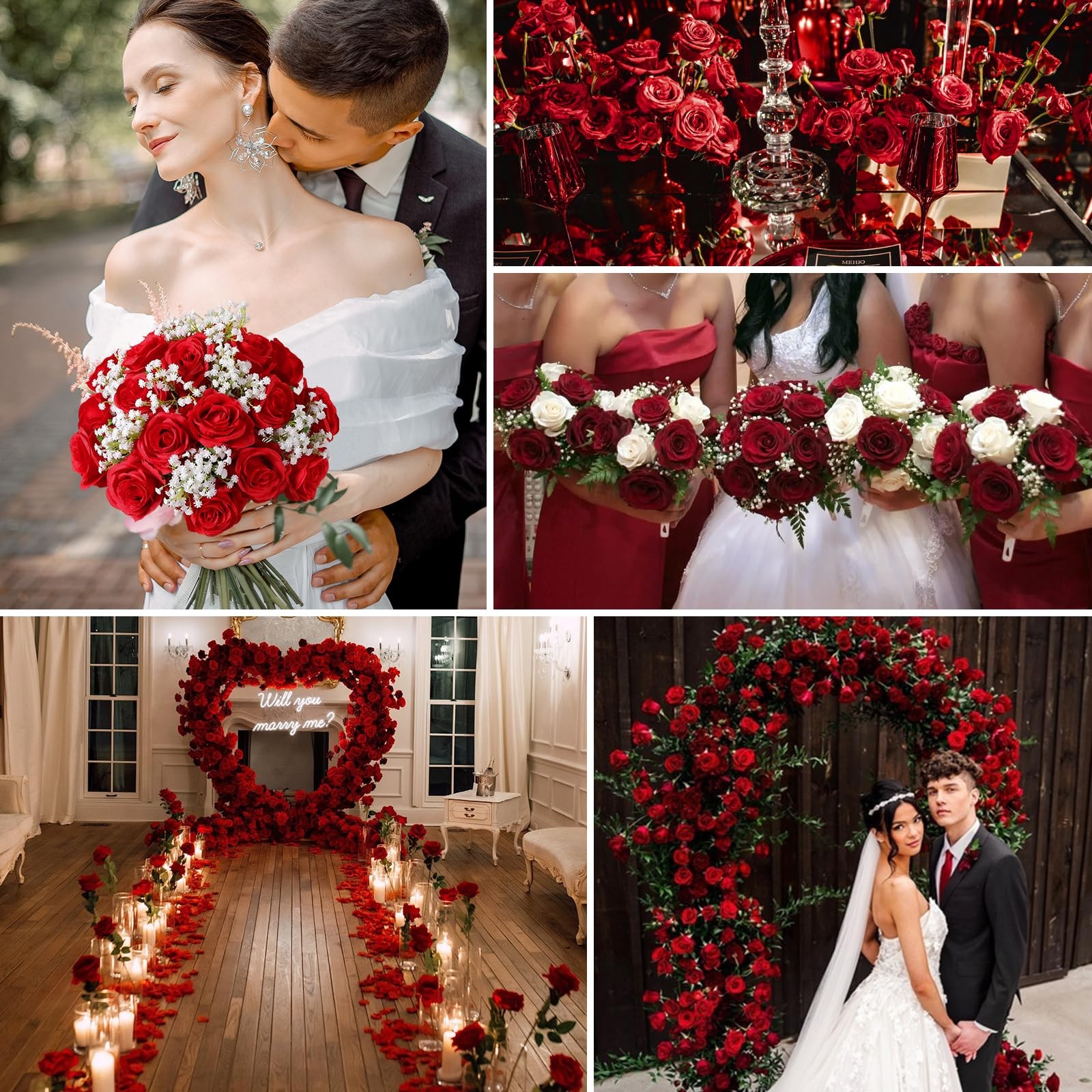 Tifuly 50pcs Red Roses in Bulk, Realistic Long Stem Fake Silk Roses B