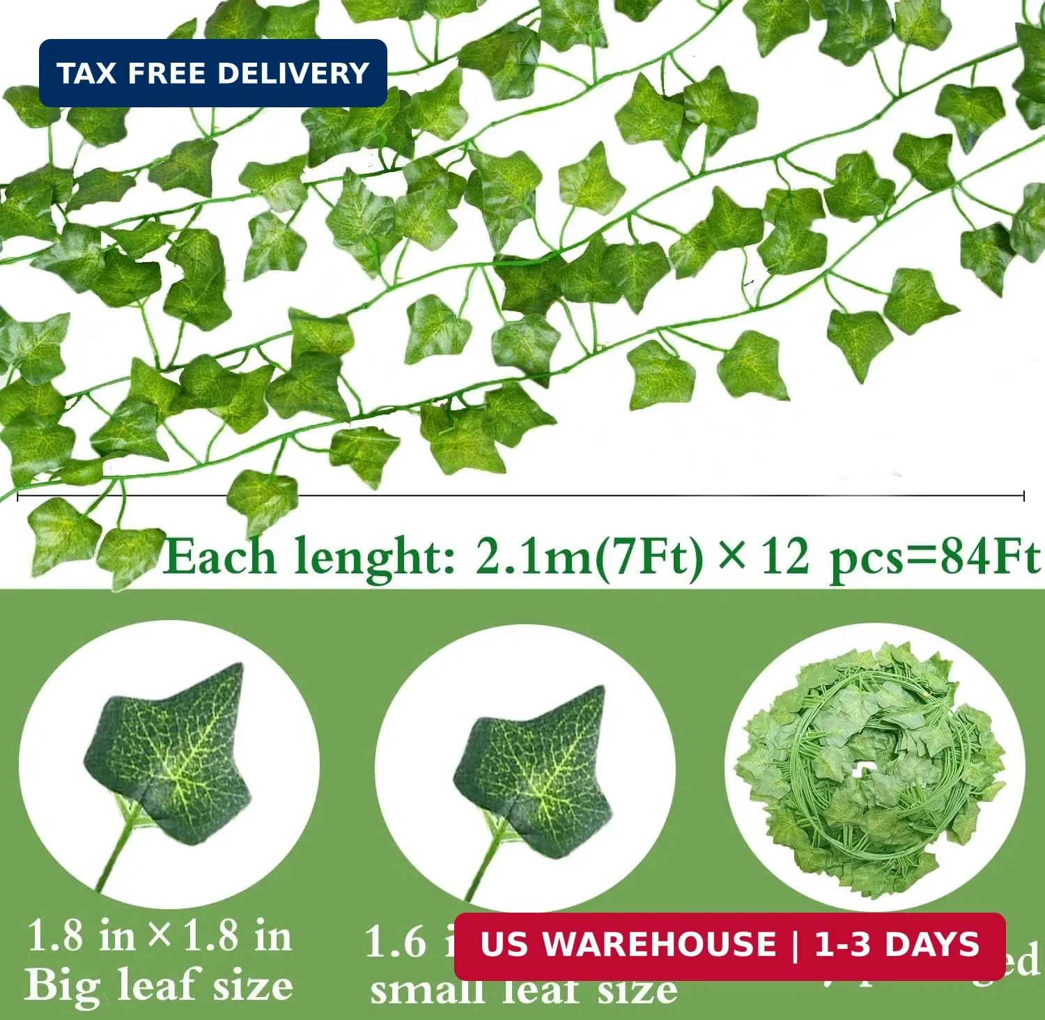 12 Pack 84Ft Artificial Ivy Garland, Fake Vines UV Resistant Greenery Leaves Fak