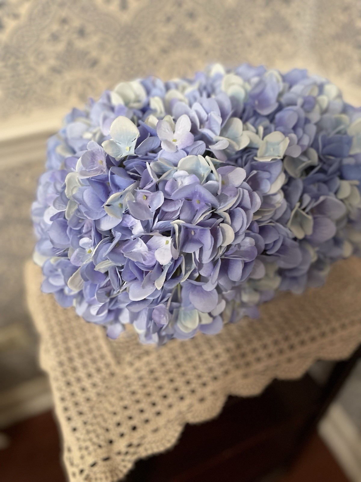 Blue Hydrangeas Silk Floral Table Arrangement In Metal Planter 12” Wide