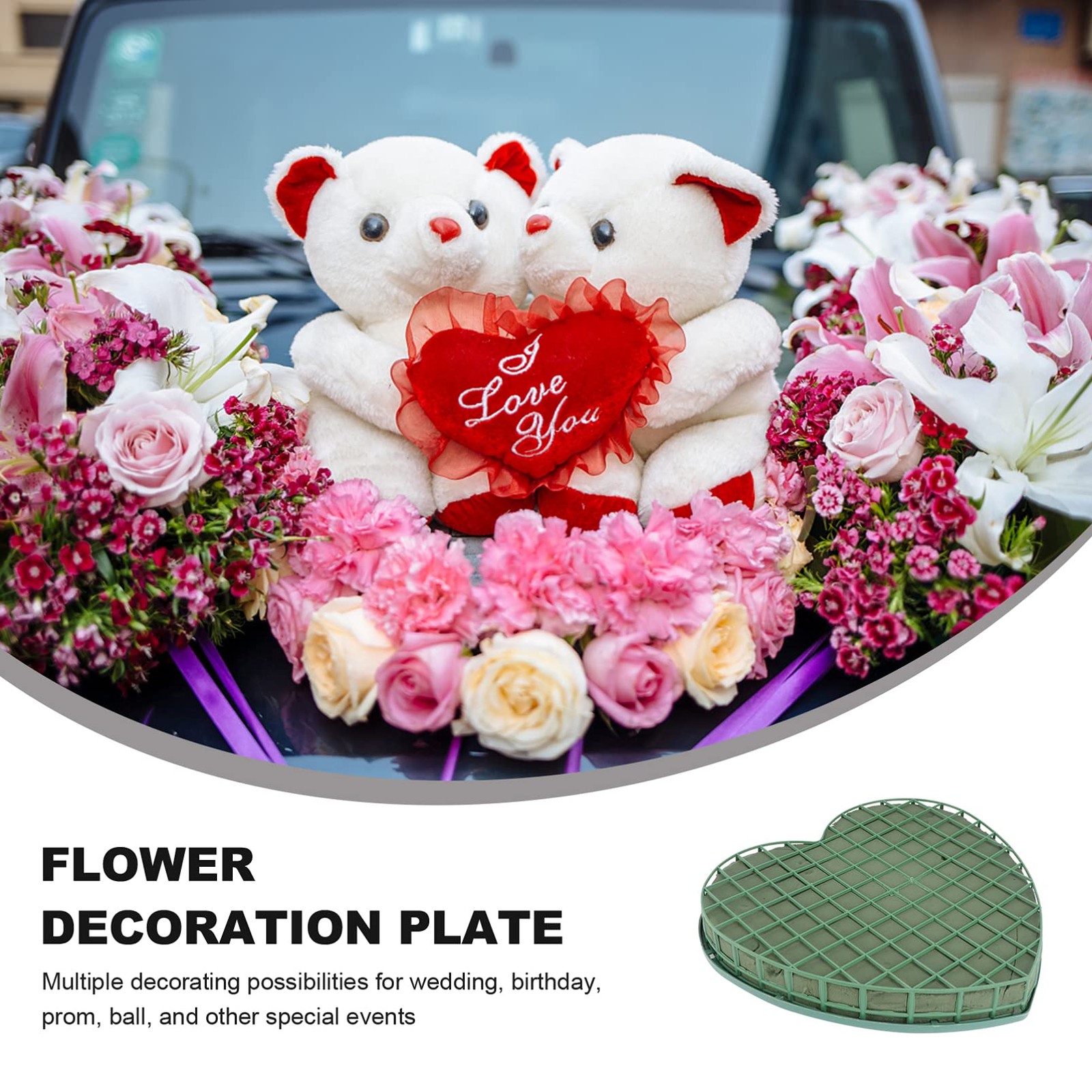 Wedding Car Floral Mud Plate Large Heart Shaped Foam Block 12.6×11.8×1.6 Inch