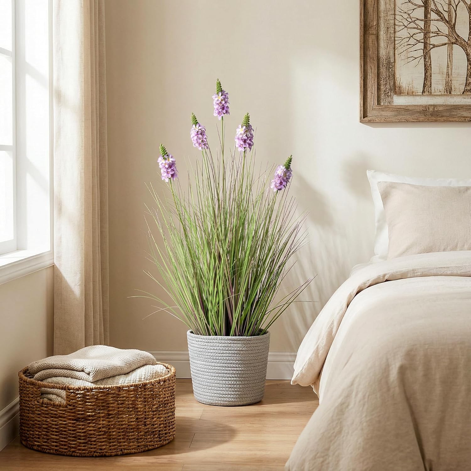 Tall Artificial Grass with Lilac Flowers 35.4In Green