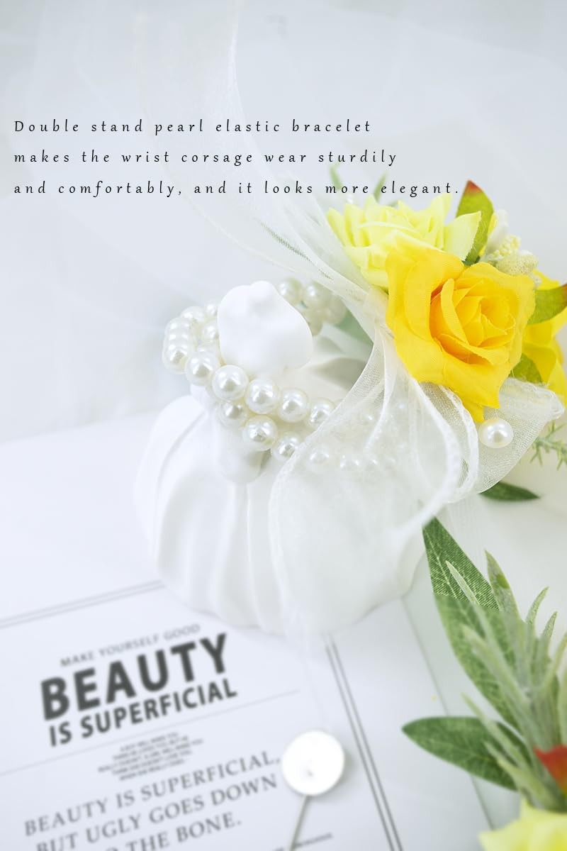 Yellow Corsage and Boutonniere Set for Wedding Prom, Artificial Rose Flower H…