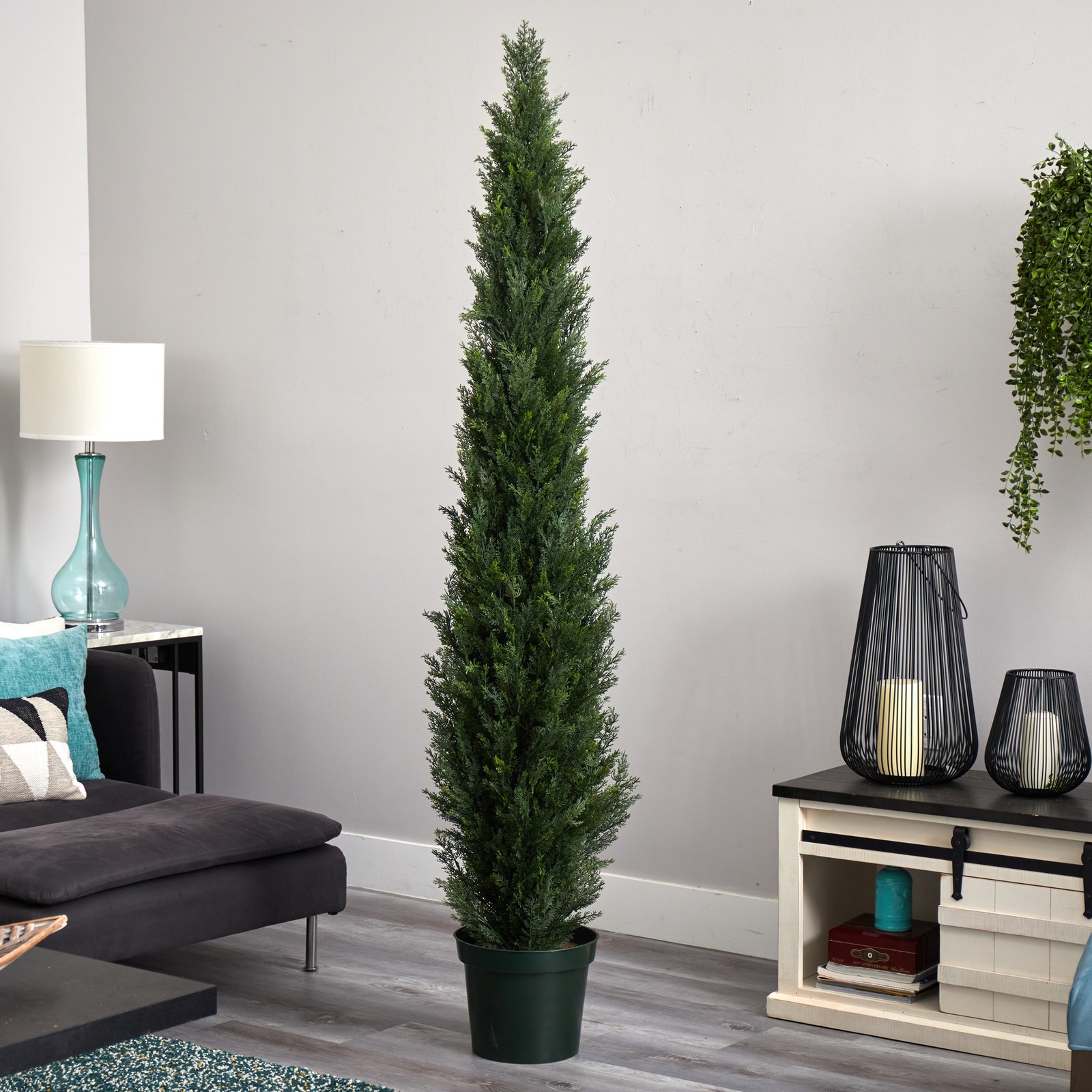 Nearly Natural 7ft Mini Cedar Pine Tree w/ 3614 Tips in 12″ Pot (Two Tone Green)