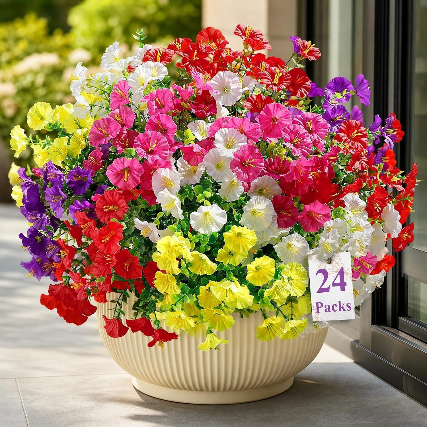 All-Weather 24 Bundle Silk Morning Glory Set – Mix of 5 Colors for Outdoor Décor