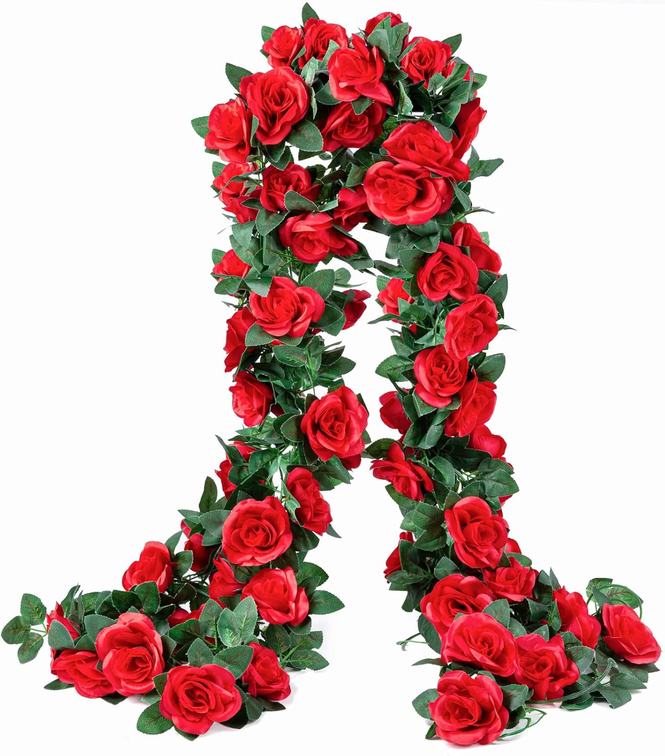2 Pack (16FT) Artificial Rose Vine Fake Flowers Garland Hanging Silk Rose Ivy Pl
