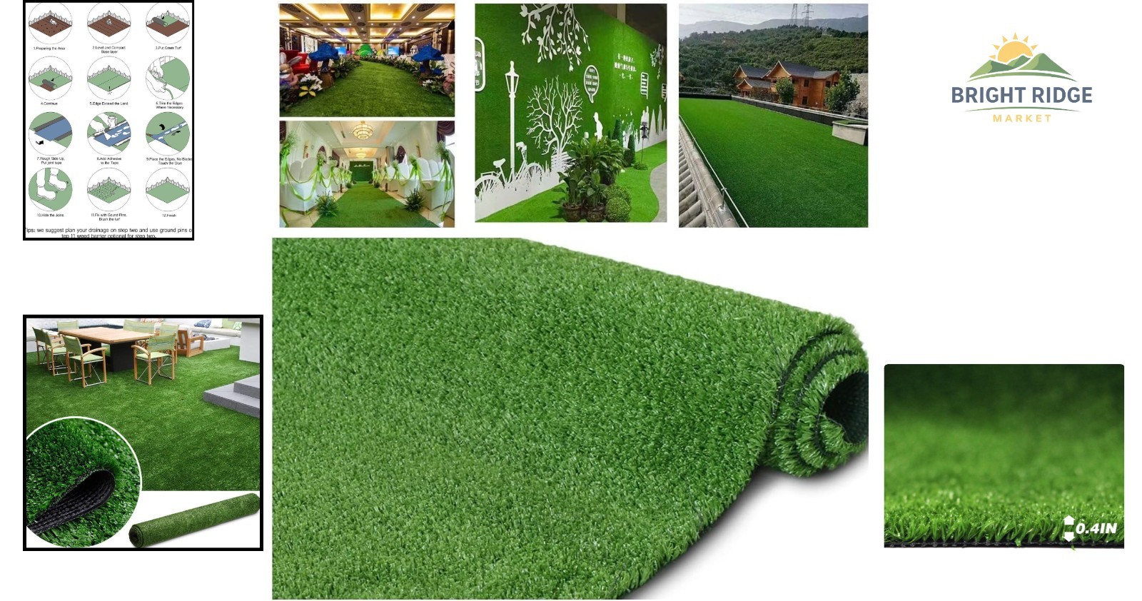 Durable Artificial Grass Lawn 6FT x 10FT Water Resistant with Rubber Backing