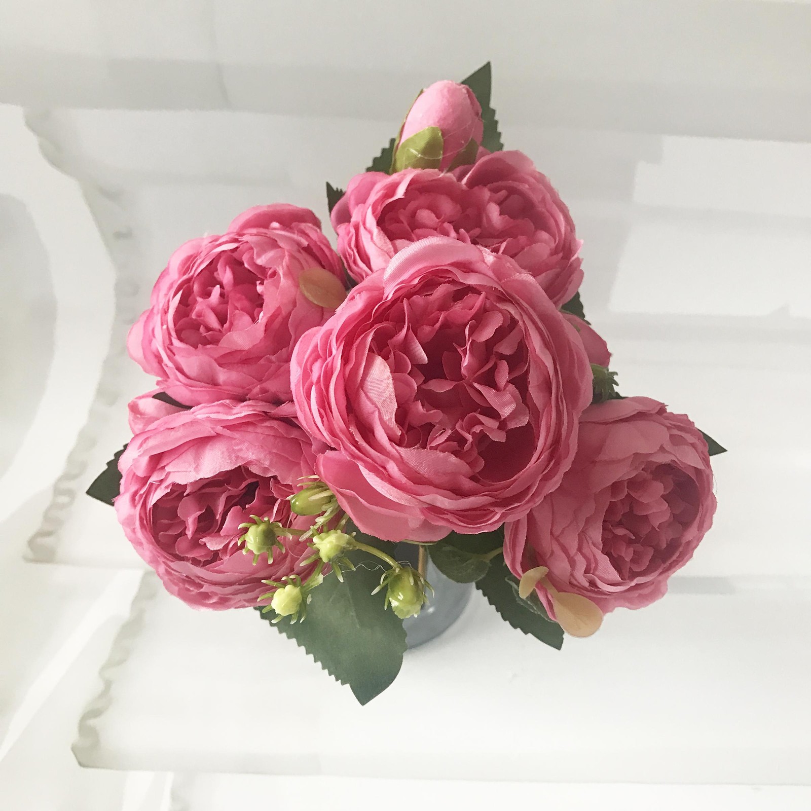 30cm Rose Pink Silk Peony Bouquet 5 Big Heads + 4 Buds – Wedding & Home Decor