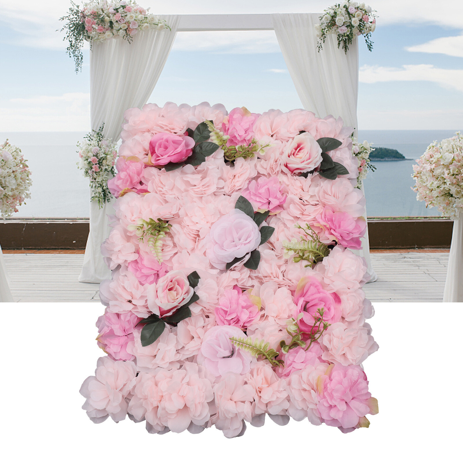 Artificial Flower Wall Panel Floral Backdrop Wedding Party Home Decor Pink 12x
