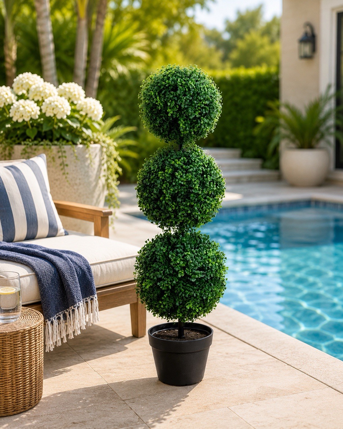 3’ UV Boxwood Triple Ball Topiary Artificial Tree Indoor/Outdoor