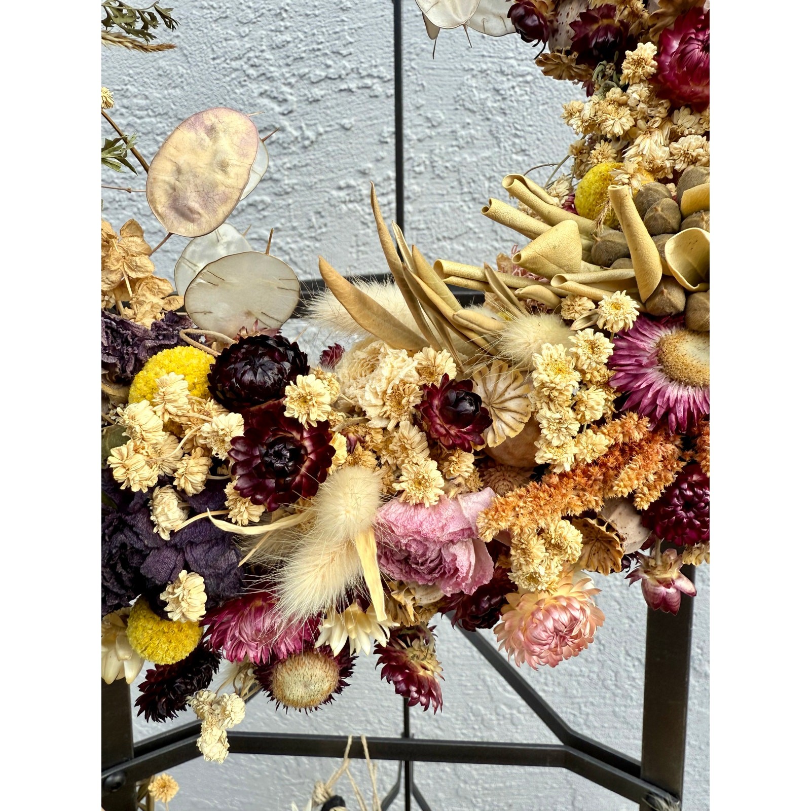 Organic Dried Floral Wreath 15″ Ranunculus, Dahlia, Seed Pods, Handmade Crafty