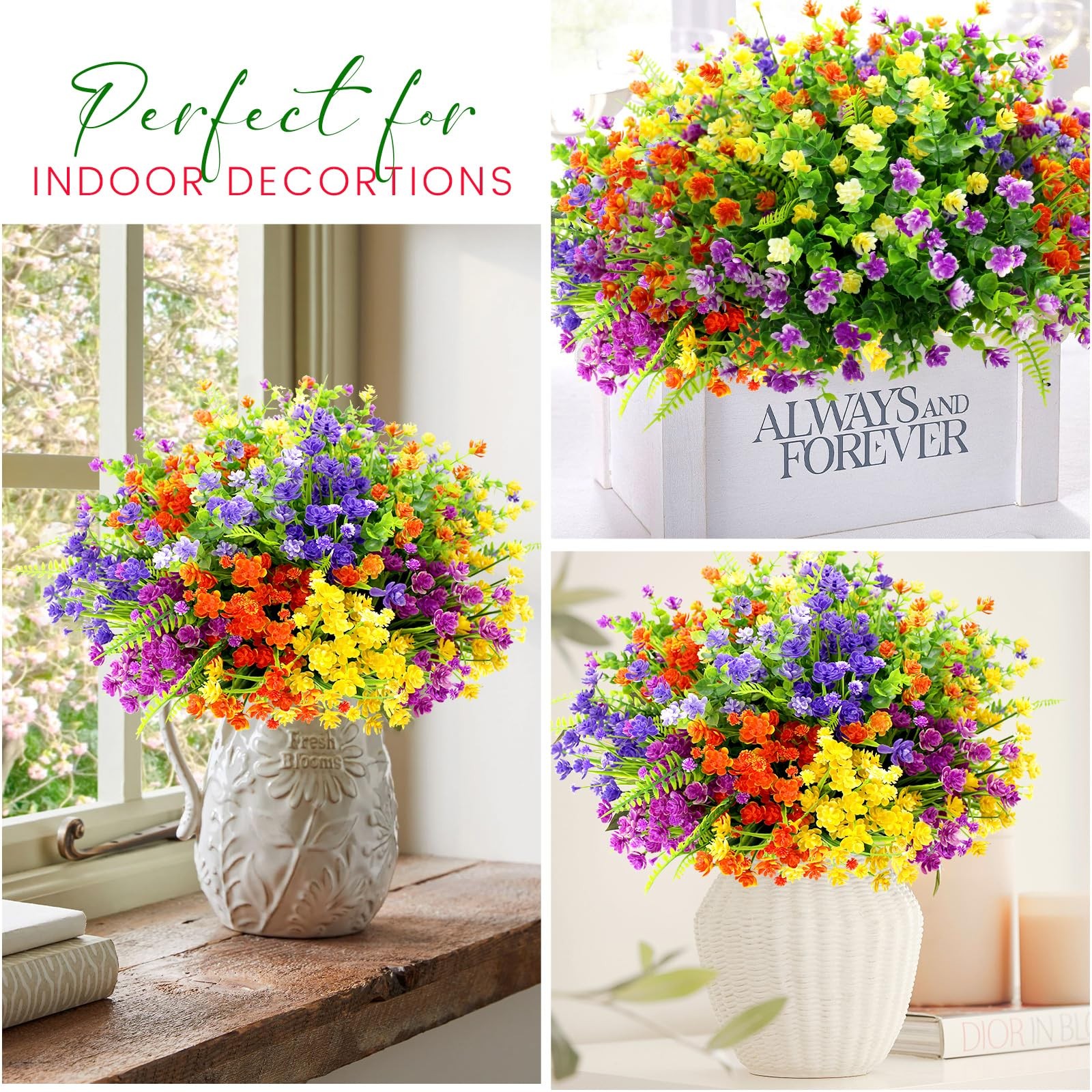 20 Bundles Artificial Flowers for Outdoors UV Resistant Fake Flowers Realistic F