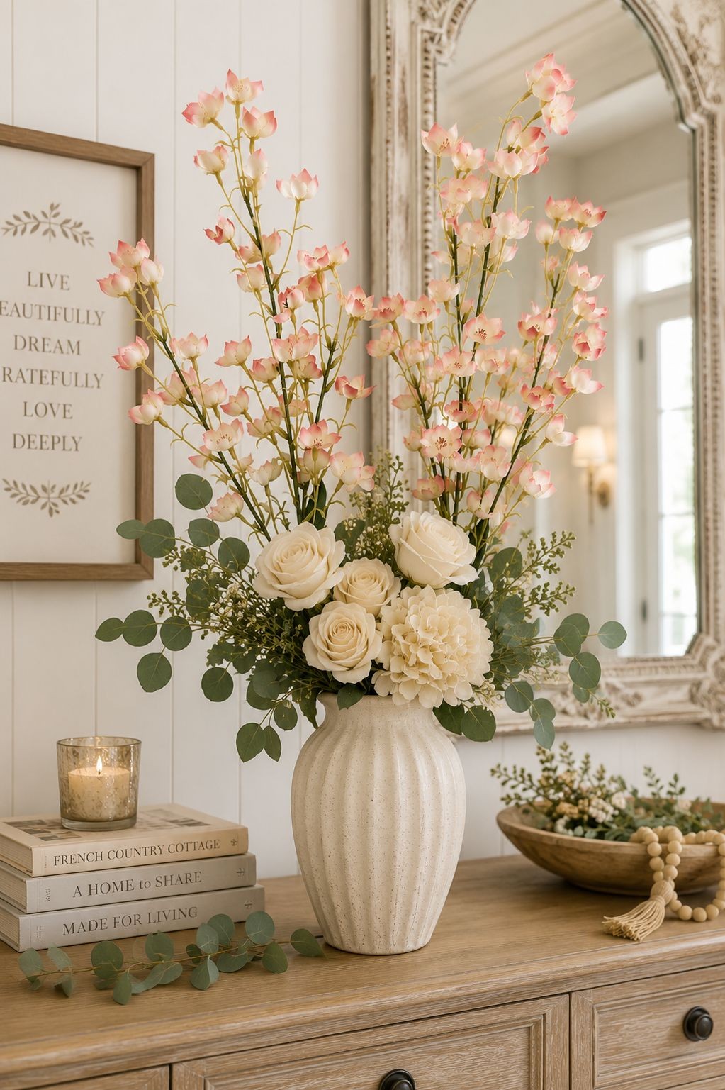 Artificial Dogwood Style Flower Stems Set of 2 Blush Pink White Faux Floral Bran