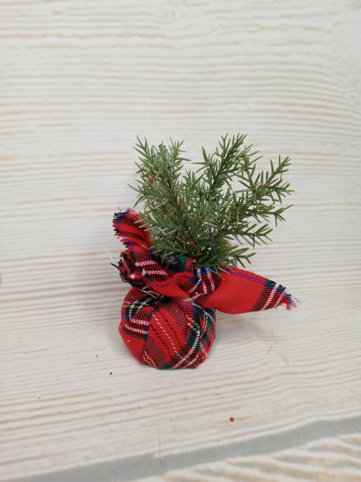 New! Mini Tartan Plaid Greenery Plant Tree Fake Christmas Winter Decor Filler ~