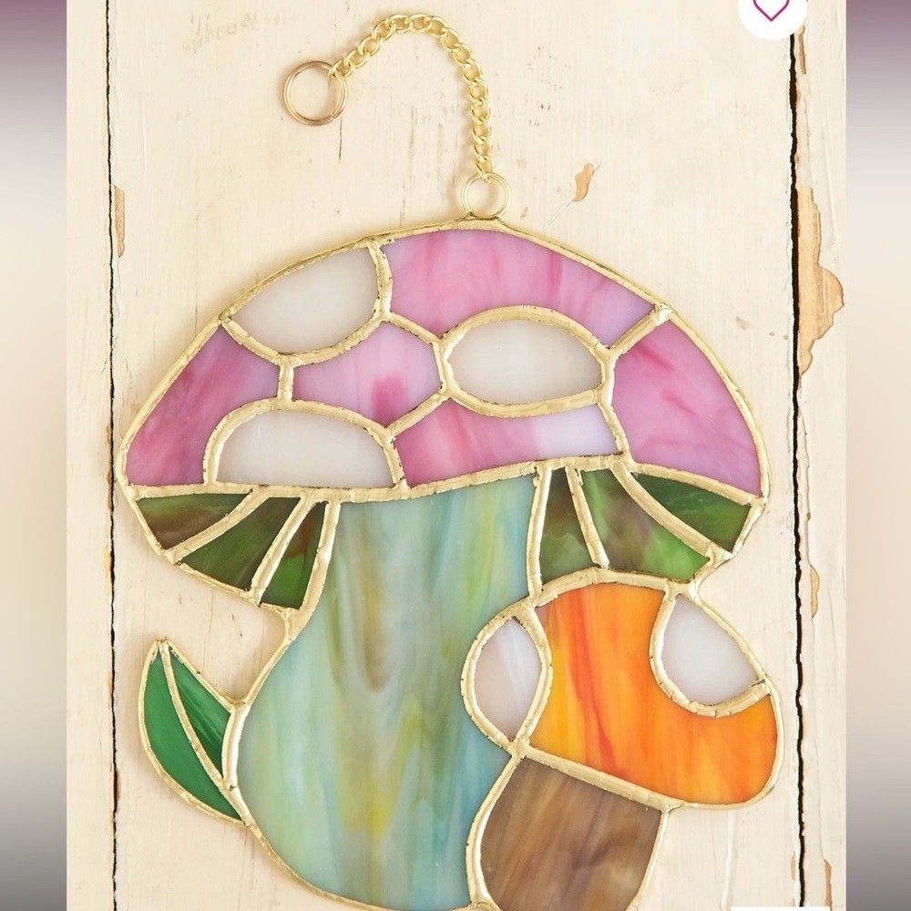 Stained Glass Window Hanging – Mushroom, New in box 🪟☀️🍄