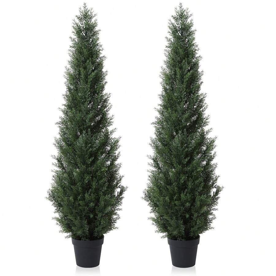 UV-Resistant Artificial Cedar Tree, Pre-Potted Fake Plant for Indoor/Outdoor Dec