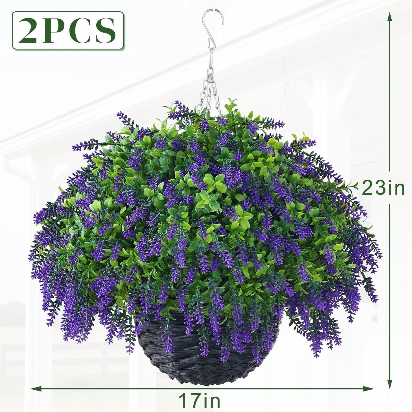 Artificial Lavender and Boxwood Hanging Basket – 2 Set for Outdoor Decoration…