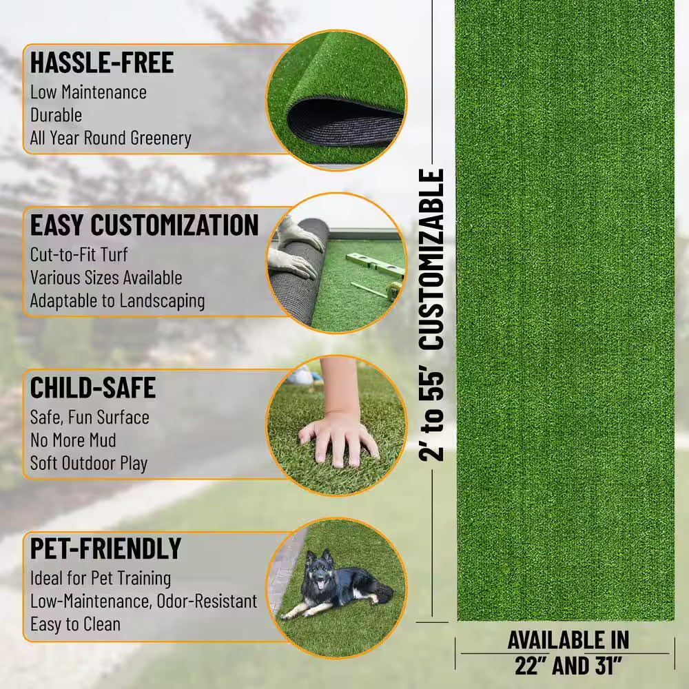 Meadowland Collection Waterproof Solid 3 Ft. X 20 Ft. Green Indoor/Outdoor Artif