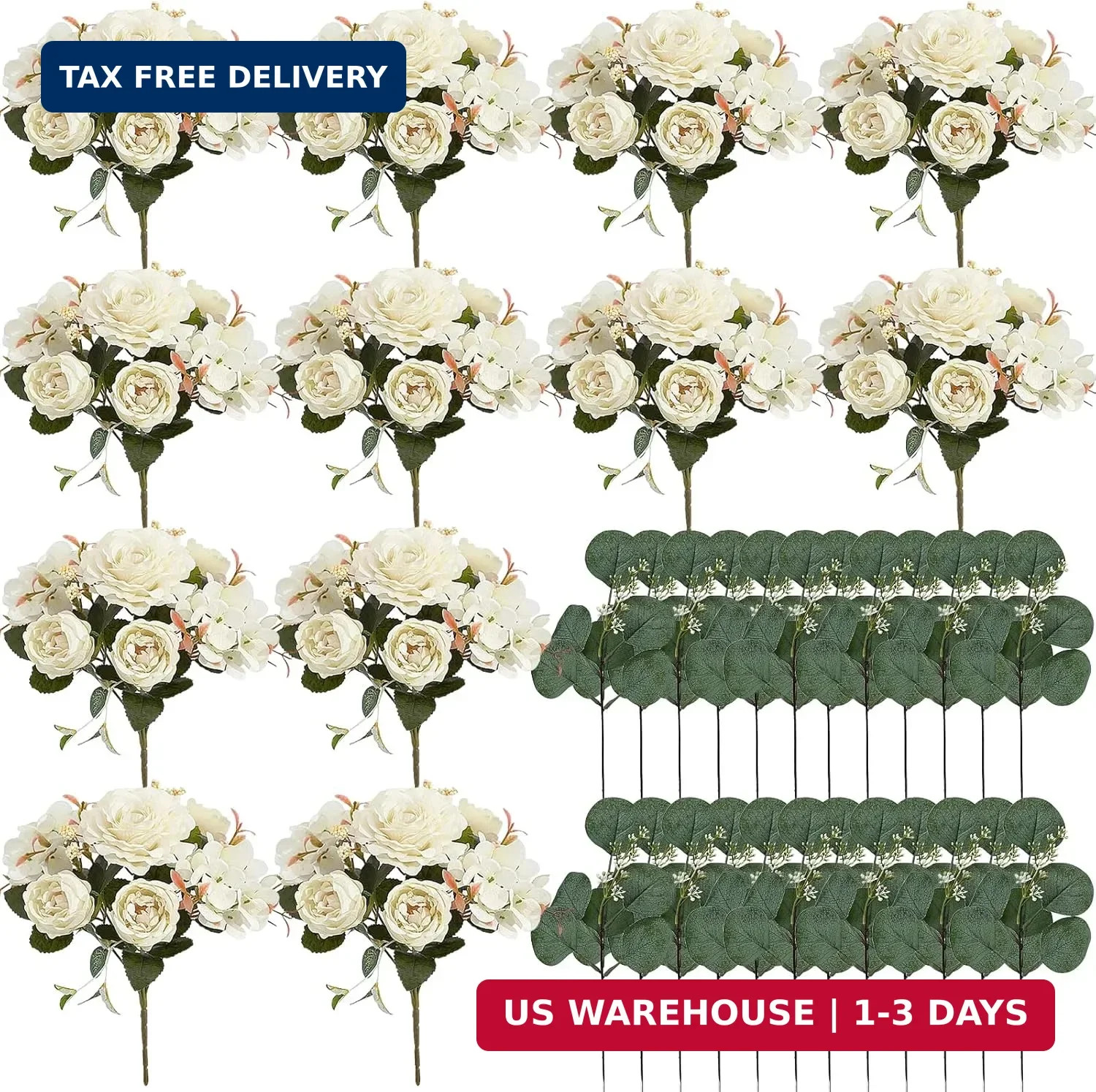 Peony Artificial Flowers, Faux Peonies Hydrangea Eucalyptus Bouquet 12 Packs Sil