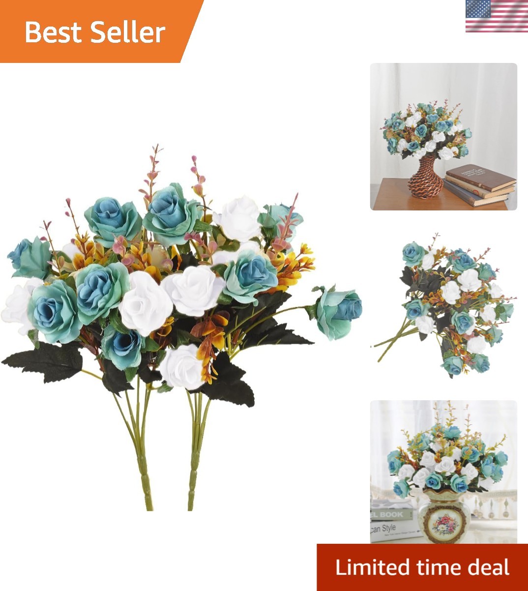 Elegant Peacock Green Silk Rose Bouquets – 24 Realistic Flowers for Any Occasion