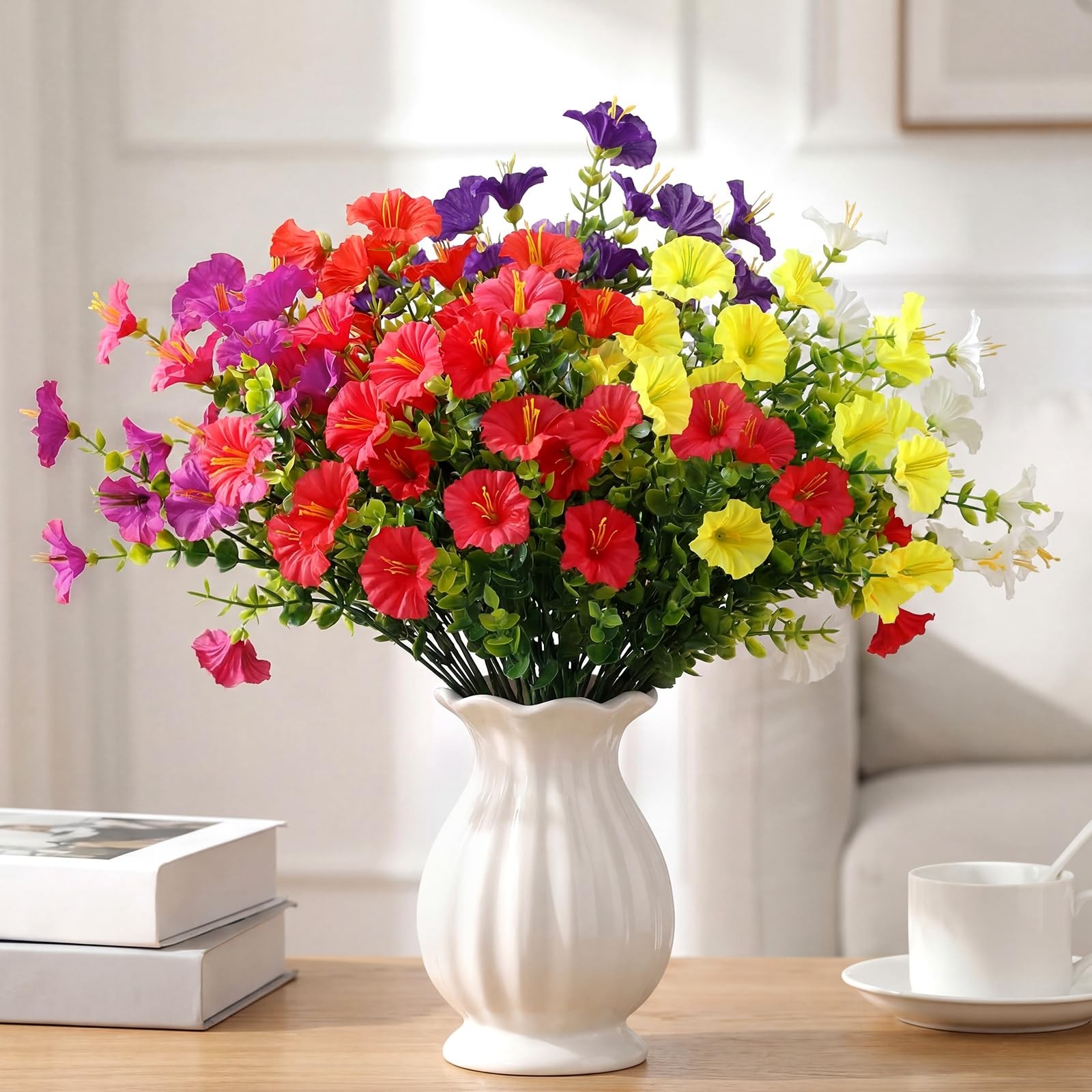 42 Bundles Artificial Flowers for Outdoors – Fake Plants UV Resistant Morning…