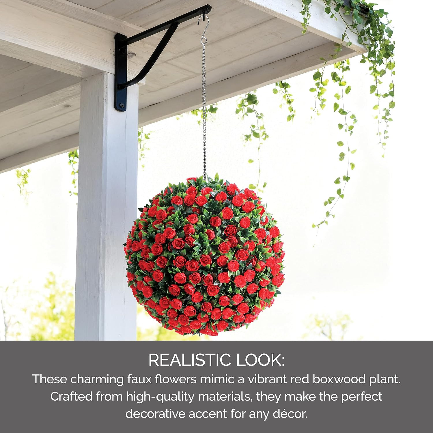 Vibrant Faux Hanging Floral Plant with Red Flowers for Home Decor