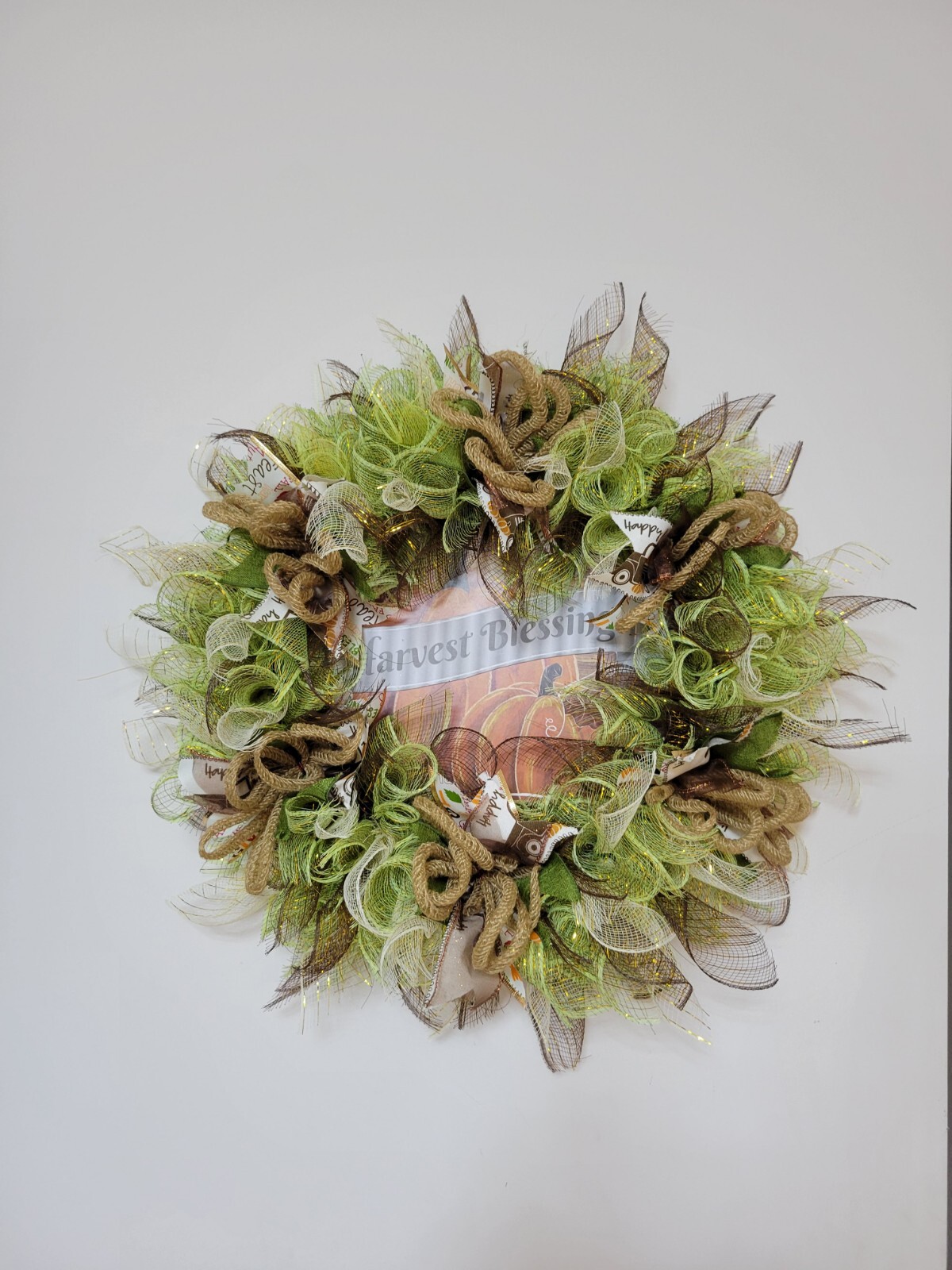 HARVEST BLESSING autumn Spring Mesh Front Door Wreath Wall Decor Bright colors