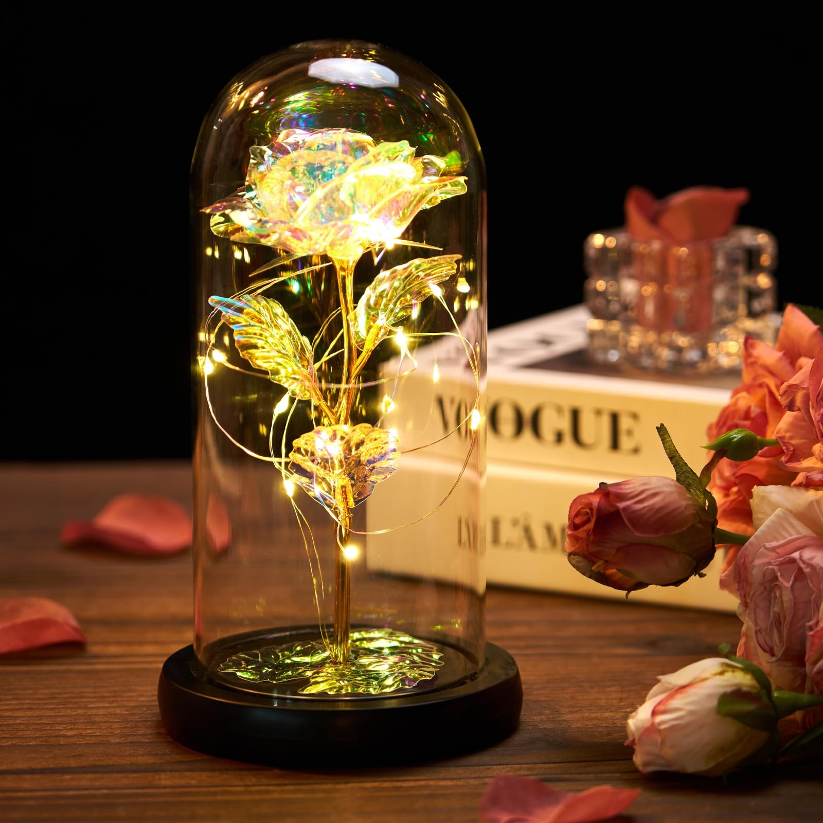 Mothers Day Mom Gifts for Mom Forever Rose in Glass Dome Gift Set – Glowing E…
