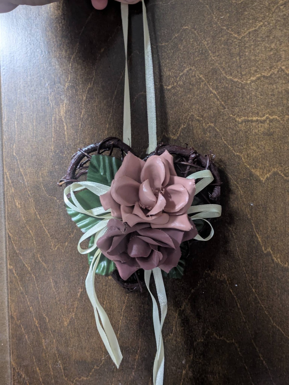 Small Rustic Heart Wreath Wall Hanging with Floral Accent