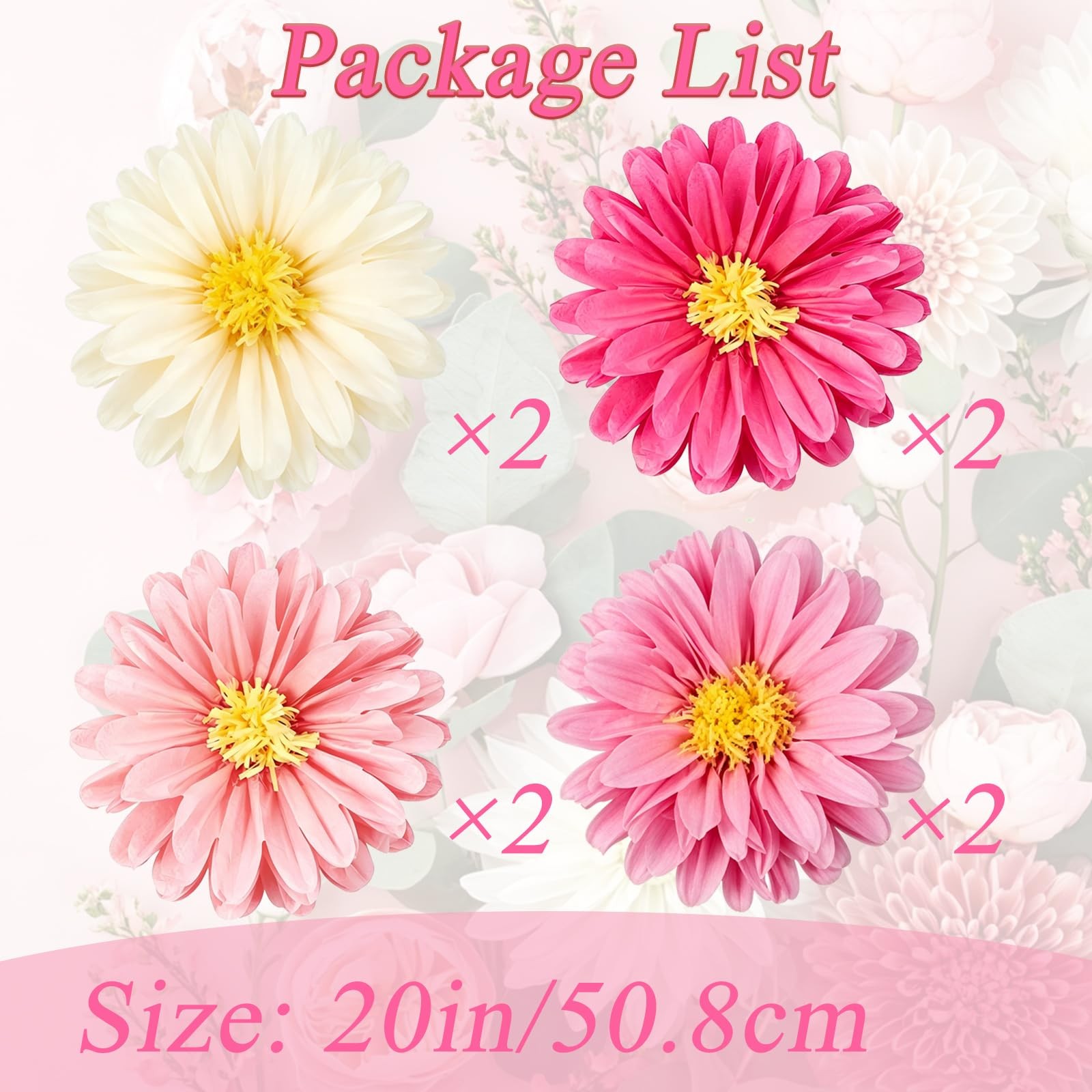8Pcs Large Paper Flowers Decorations for Wall, 20″ Pink Tissue Paper Flowers …