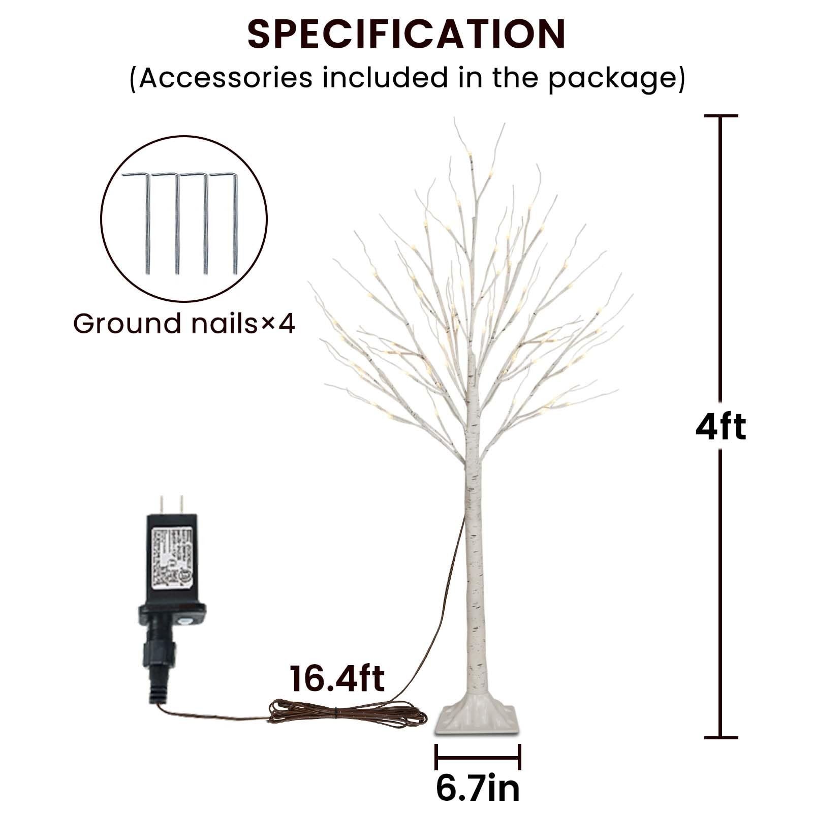 2 Pack 4FT 100LED Christmas Lighted Birch Tree, Timer Function Prelit Artific…