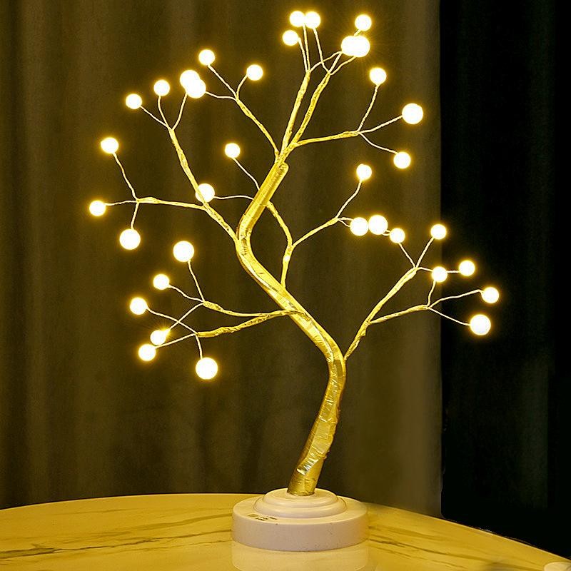 LED Cherry Blossom Bonsai Tree Night Light Touch USB Battery Desk Lamp