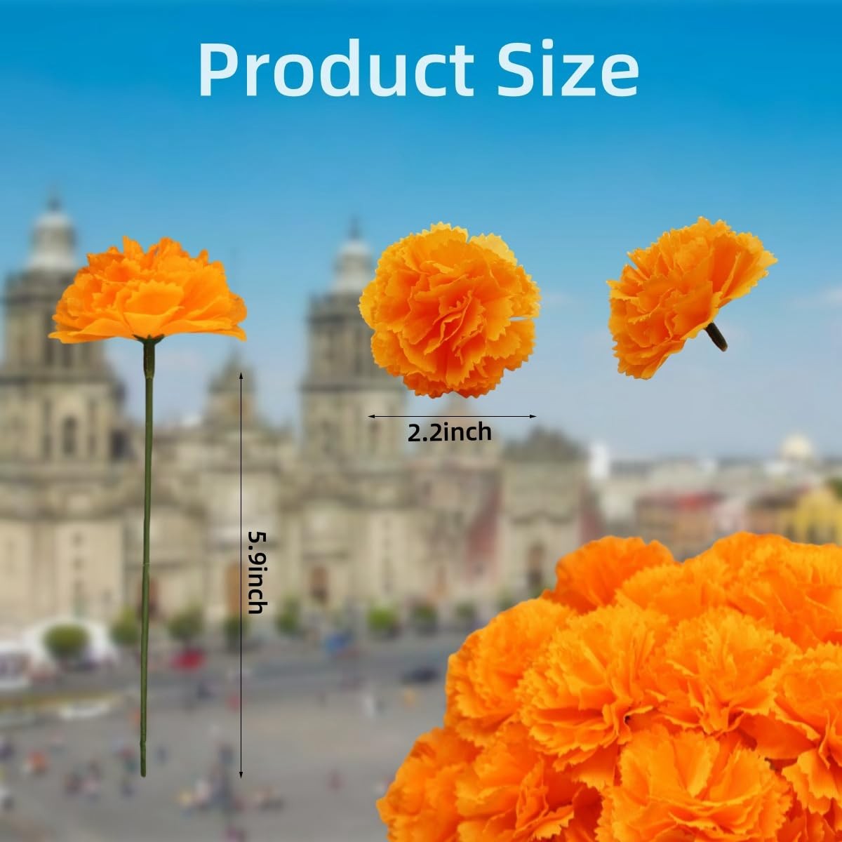 60 PCS Orange Artificial Marigold Fake Silk Flowers Day Of The Dead Decor