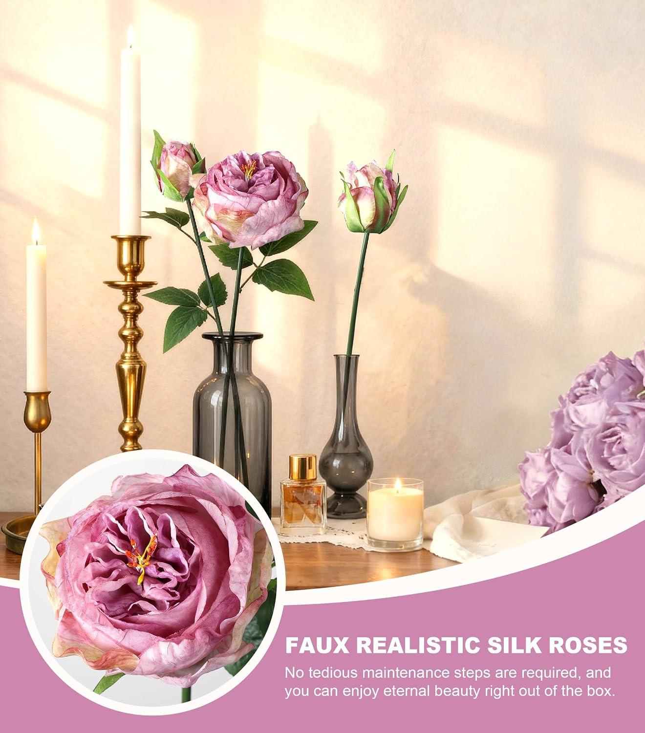 Purple Austin Rose Faux Flowers – 13 Branches Faux Austin Roses | for Wedding Ce