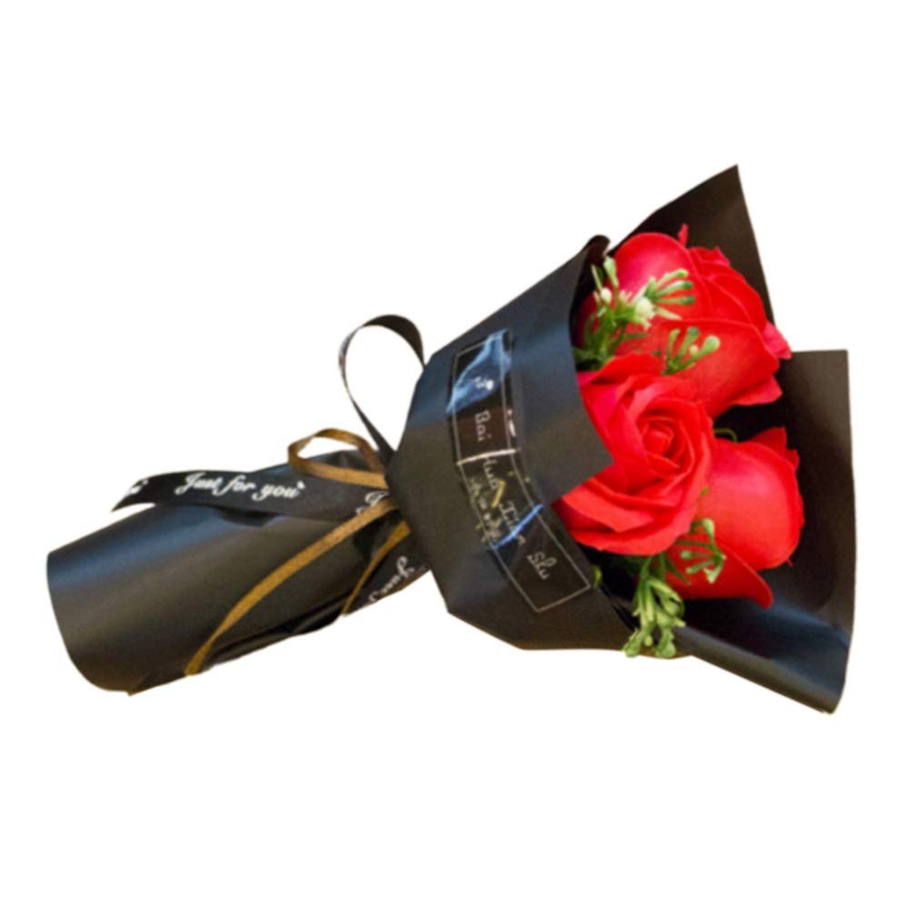 3 Heads Artificial Rose Bouquet Soap Flower Petals Valentine Day Gifts for Wo…