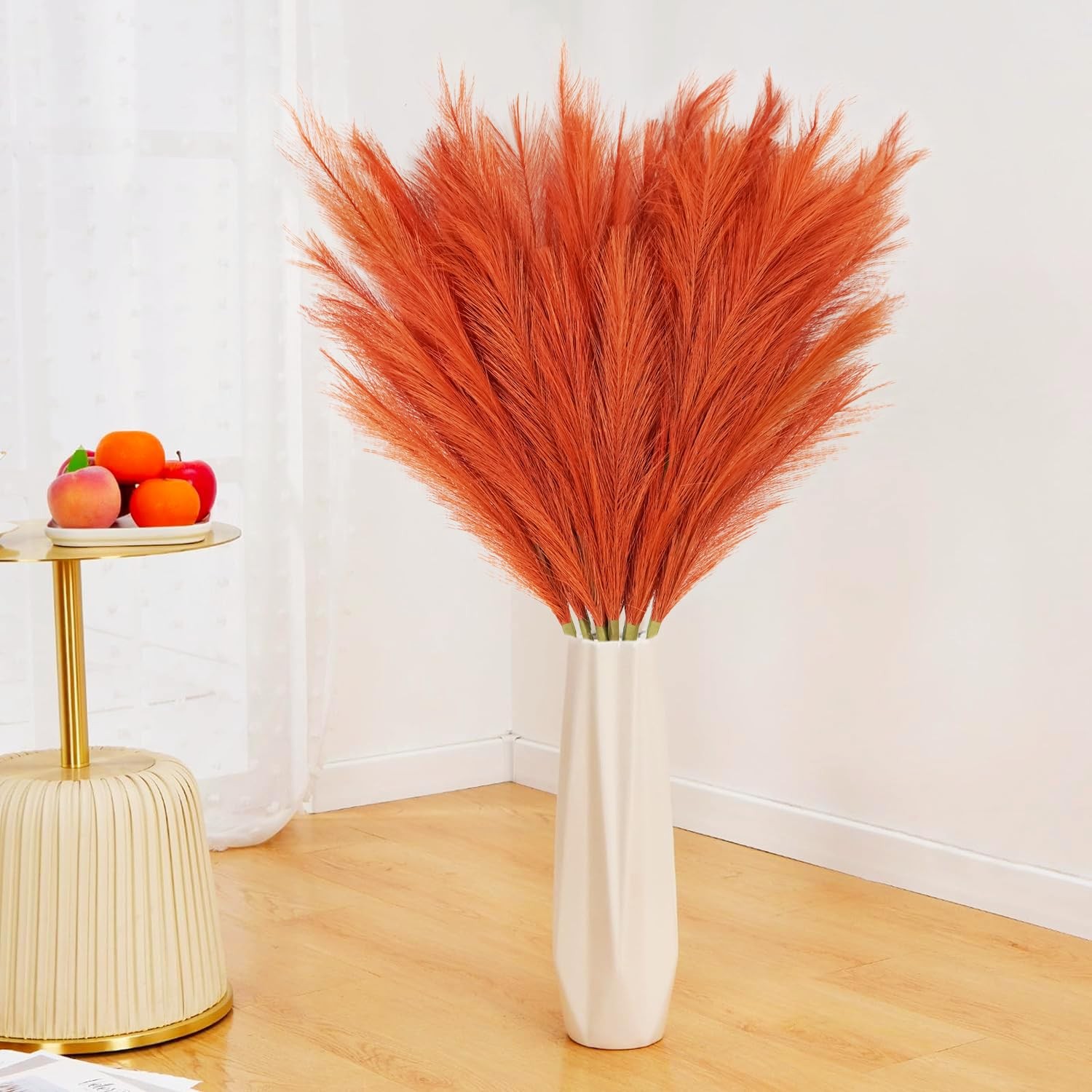 8pcs Orange Pampas Grass Tall, 35″ Fluffy Faux Colored Pompas Grass Artificia…