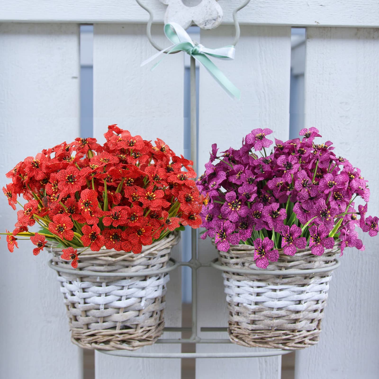 Artificial Flowers for Outdoors,12 Bundles UV Resistant Artificial Flowers De…