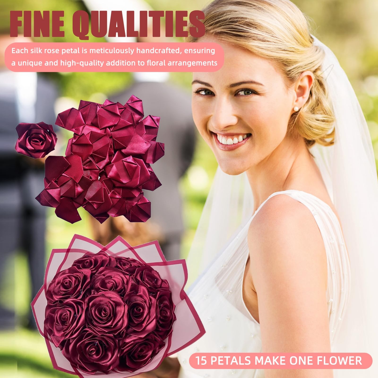300Pcs Premade Satin Ribbon Rose Petals Half-Finished For Eternal Rose DIY Ra…