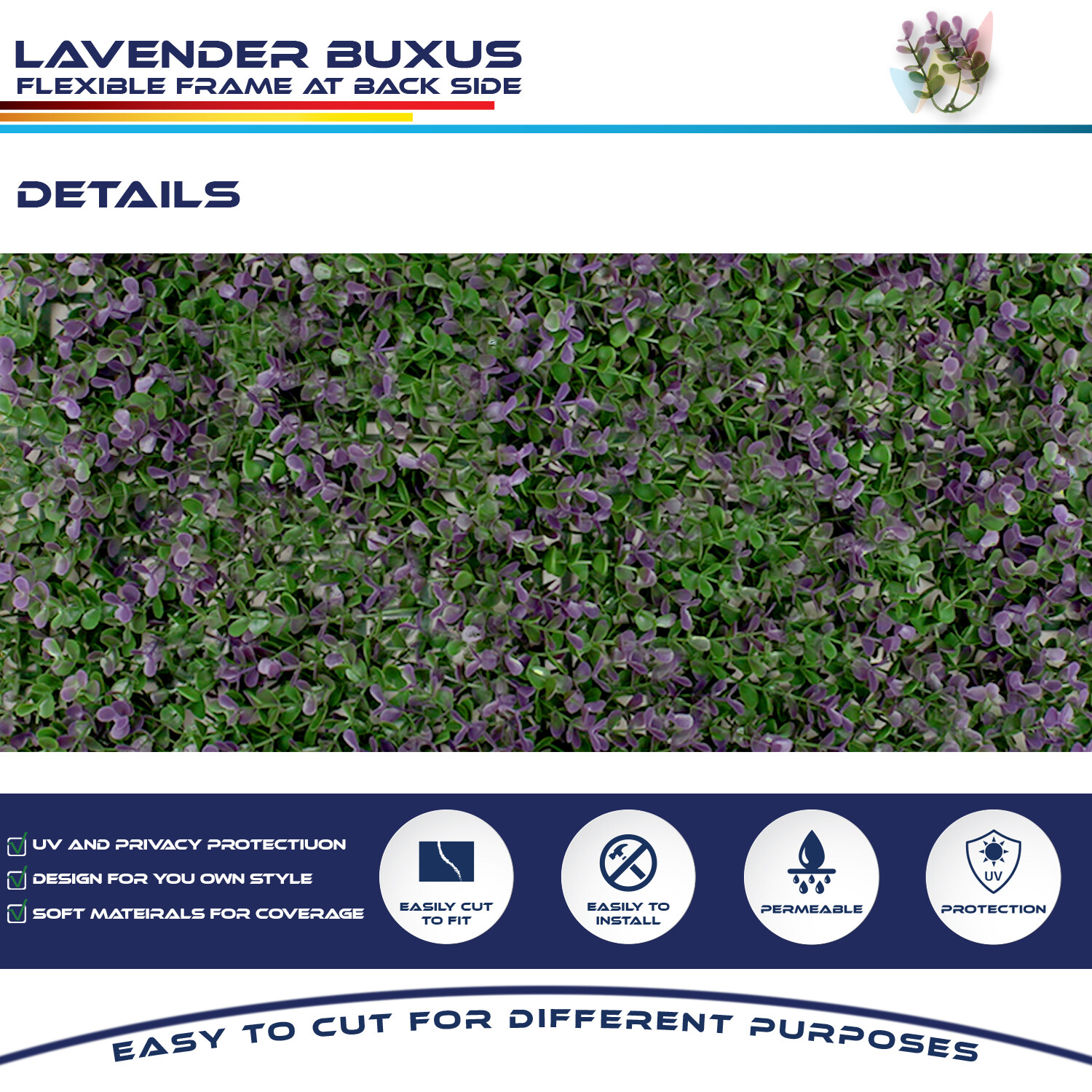 20×20″ Artificial Lavender Buxus Leaf Mats Privacy Fence Decor Panels Hedge