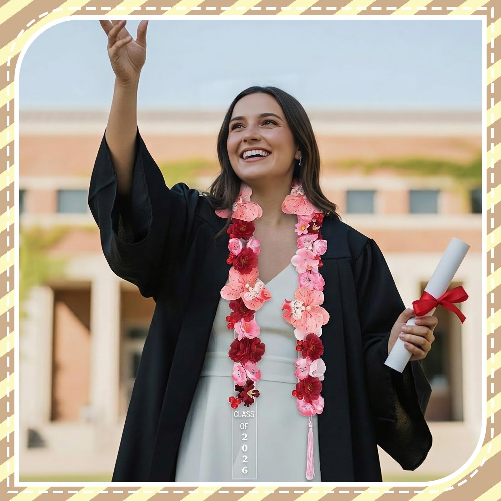 1 Pcs Graduation Lei 2026 Artificial Graduation Candy Lei Ribbon Phalaenopsis…