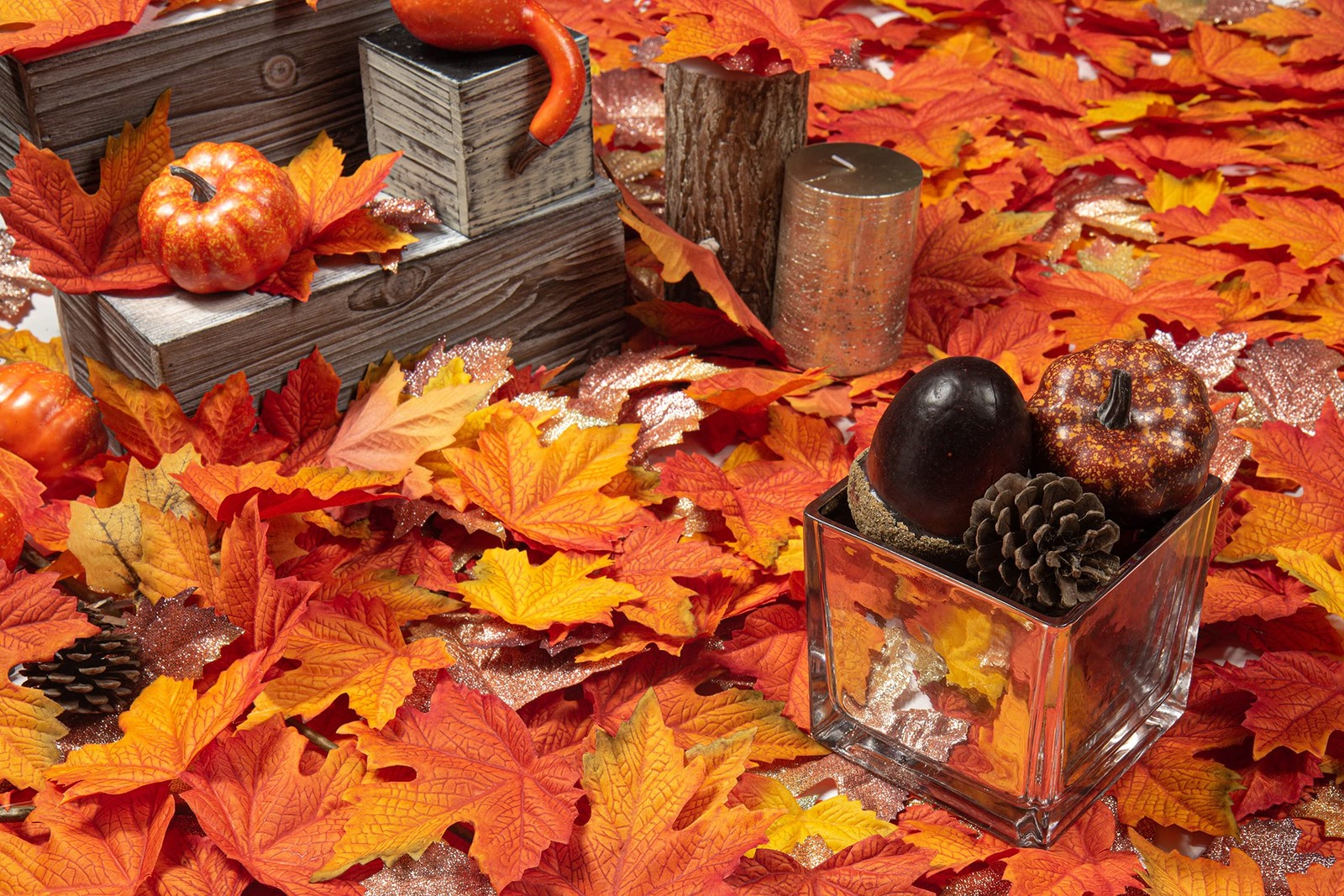 120 PCS Fake Fall Maple Leaves Assorted Color Silk Artificial Autumn Leaf