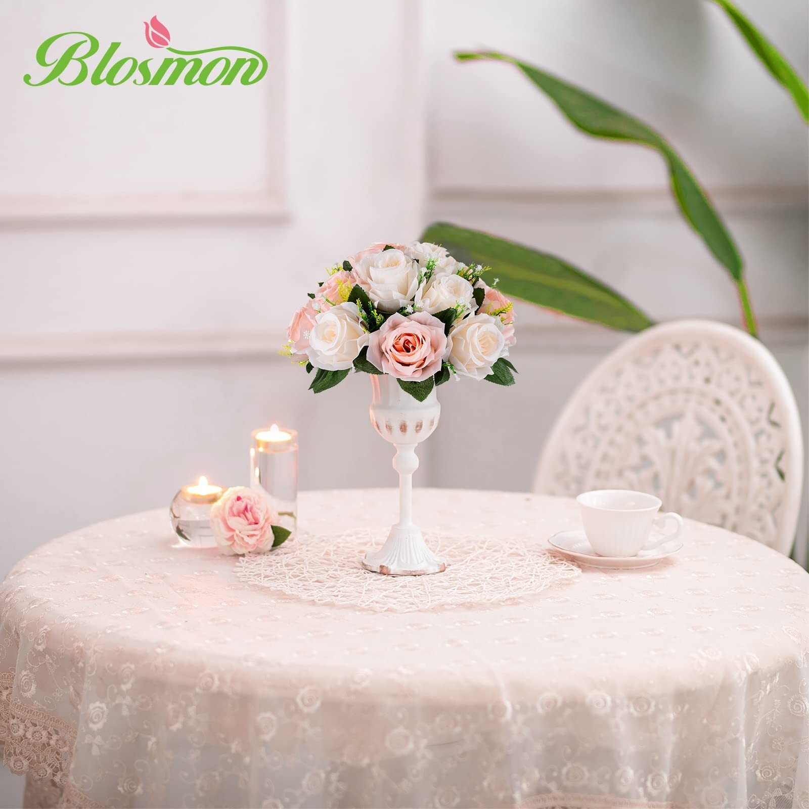 BLOSMON Flower Balls Wedding Rose Centerpieces 6 Pcs Blush & Cream White Fake…