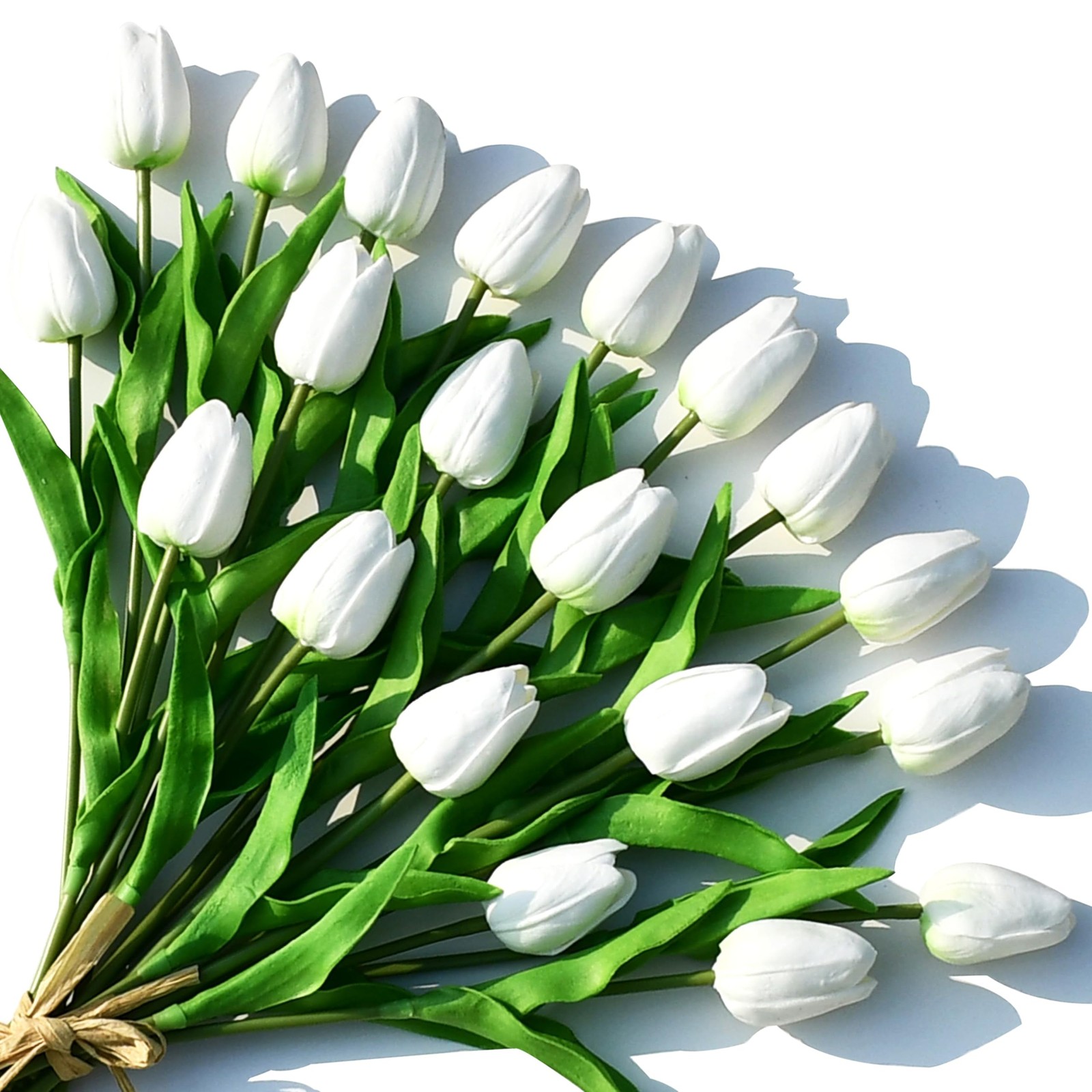 Artificial White Tulips 20 Pcs – 13.5 Inch PU Faux Flowers with Bendable Stem…